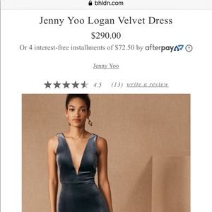 Velvet dress Jenny Yoo BHLDN Size 6